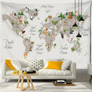 Beige cartoon animals map tapestry children's room wall decor