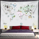 Beige cartoon animals map tapestry children's room wall decor