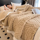 Beige carved velvet warmth blanket – bedroom plush sofa throw cover
