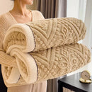 Beige carved velvet warmth blanket – bedroom plush sofa throw cover