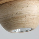 Beige cave stone led pendant light with wood ring for living room