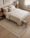 Beige Center Pattern Design Hand Loomed Wool Area Rug