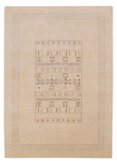 Beige Center Pattern Hand Loomed Wool Area Rug