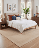 Beige Center Pattern Hand Loomed Wool Area Rug