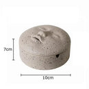 Beige ceramic human face character ashtray with lid office decor