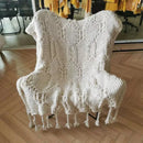DecorBites™ Beige Chunky Knit Tassel Blanket - Soft Plaid Weighted Throw for Home Decor and Sofa - Industrial Style Tapestry