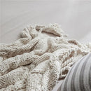 DecorBites™ Beige Chunky Knit Tassel Blanket - Soft Plaid Weighted Throw for Home Decor and Sofa - Industrial Style Tapestry