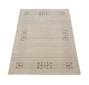 Beige Contemporary Solid Border Design Hand Loomed Wool Area Rug