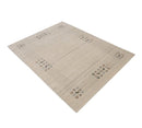 Beige Contemporary Solid Border Design Hand Loomed Wool Area Rug