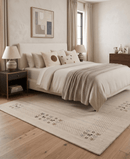 Beige Contemporary Solid Border Design Hand Loomed Wool Area Rug