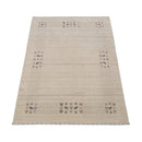 Beige Contemporary Solid Border Design Hand Loomed Wool Area Rug