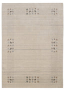 Beige Contemporary Solid Border Design Hand Loomed Wool Area Rug