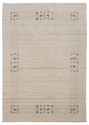 Beige Contemporary Solid Border Design Hand Loomed Wool Area Rug