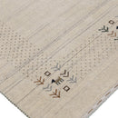Beige Contemporary Solid Border Design Hand Loomed Wool Area Rug