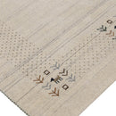 Beige Contemporary Solid Border Design Hand Loomed Wool Area Rug