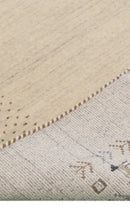 Beige Contemporary Solid Border Design Hand Loomed Wool Area Rug