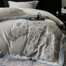 Beige cotton flowers horse embroidery bedding set bedroom decor