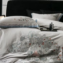 Beige cotton flowers horse embroidery bedding set bedroom decor