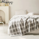 Beige & cream fluffy stripe plaid blanket bedroom microfiber throw