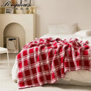 Beige & cream fluffy stripe plaid blanket bedroom microfiber throw