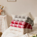 Beige & cream fluffy stripe plaid blanket bedroom microfiber throw