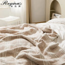 Beige & cream fluffy stripe plaid blanket bedroom microfiber throw