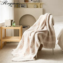 Beige & cream fluffy stripe plaid blanket bedroom microfiber throw