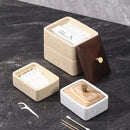 Beige & dark wood double decker natural stone jewelry organizer bathroom storage