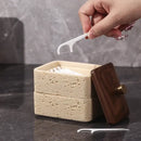 Beige & dark wood double decker natural stone jewelry organizer bathroom storage