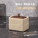 Beige & dark wood double decker natural stone jewelry organizer bathroom storage