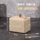 Beige & dark wood double decker natural stone jewelry organizer bathroom storage