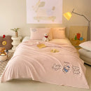 Beige embroidered teddy fleece blanket bedroom cozy teddy fleece