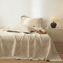 Beige fern leaf cotton linen bed sheet set bedroom bedding