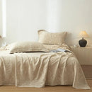 Beige fern leaf cotton linen bed sheet set bedroom bedding