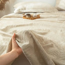 Beige fern leaf cotton linen bed sheet set bedroom bedding