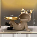 Beige french bulldog resin statue with gold tray living room decor