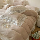 Beige french lace ruffles velvet bedding set bedroom decor