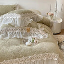 Beige french lace ruffles velvet bedding set bedroom decor