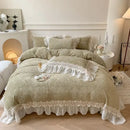 Beige french lace ruffles velvet bedding set bedroom decor