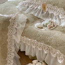 Beige french lace ruffles velvet bedding set bedroom decor