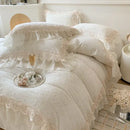 Beige french lace ruffles velvet bedding set bedroom decor