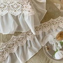 Beige french lace ruffles velvet bedding set bedroom decor
