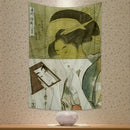 Beige geisha kanagawa print wall hanging bedroom fabric tapestry