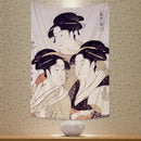Beige geisha kanagawa print wall hanging bedroom fabric tapestry