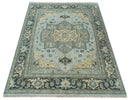 Custom made Beige, Gray and Charcoal Hand Knotted  Traditional Heriz Wool Rug