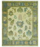 Beige, Gray and Olive Hand Knotted 8x10 Traditional Oushak wool area rug