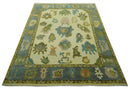 Beige, Gray and Olive Hand Knotted 8x10 Traditional Oushak wool area rug
