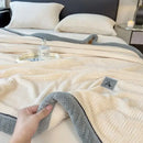 Beige & gray luxury velvet plush cotton blanket bedroom throw