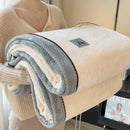 Beige & gray luxury velvet plush cotton blanket bedroom throw