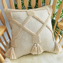 Beige handmade geometric tufted pillowcase set bedroom tassel decor